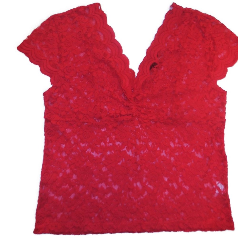 Top Lace Stretchy Blouse NWT 1X v-neck slim fit short sleeve